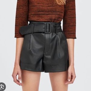 Zara faux leather belted shorts